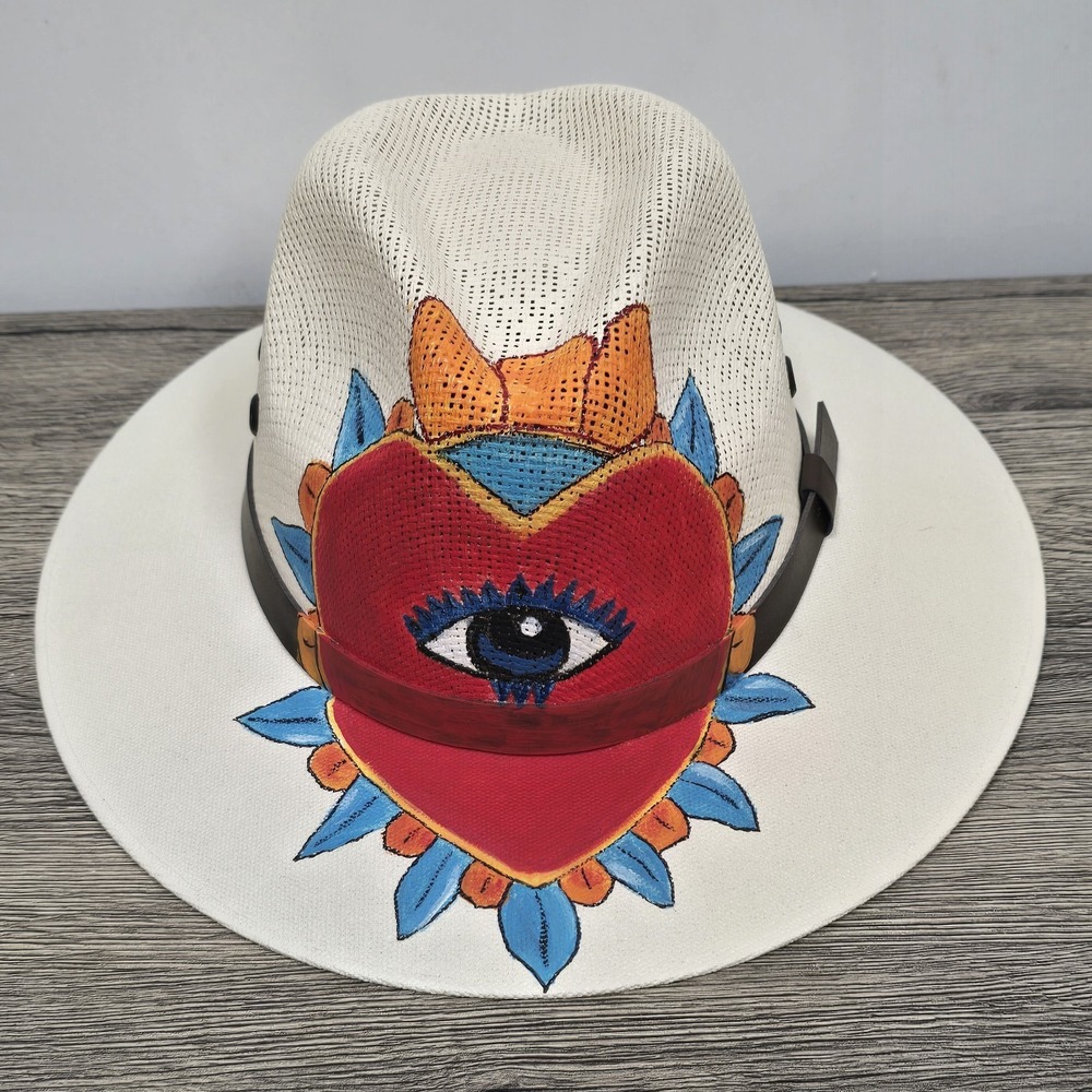 HAT MEXICAN Artisanal Hand Painted Fedora Evil Eye Mal De Ojo HUNTER Brand